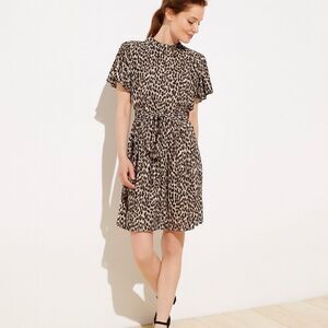 LOFT Leopard Print Tie Waist Flutter Dress - S | Small